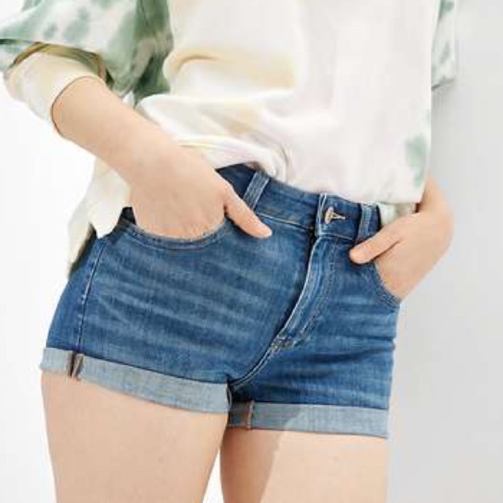 AE Next Level Stretch hi-rise shortie jean shorts - Picture 1 of 7